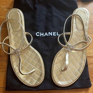 Chanel gold thong sandals